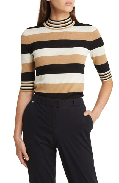 Shop Hugo Boss Fratellina Stripe Wool Mock Neck Sweater In Iconic Stripe Fantasy