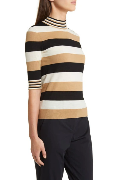 Shop Hugo Boss Fratellina Stripe Wool Mock Neck Sweater In Iconic Stripe Fantasy