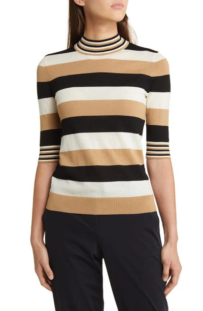 Shop Hugo Boss Fratellina Stripe Wool Mock Neck Sweater In Iconic Stripe Fantasy