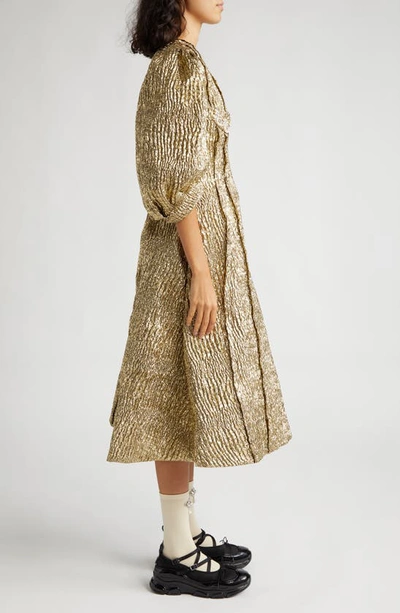Shop Simone Rocha Metallic Beaded Cloqué Midi Dress In Gold/ Pearl/ Clear