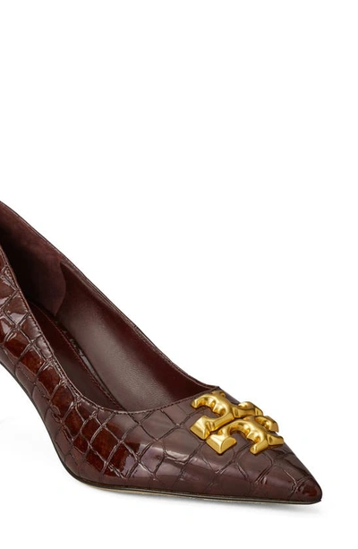Shop Tory Burch Eleanor Croc Embossed Pointed Toe Pump In Brown Croc / Rolled Brass