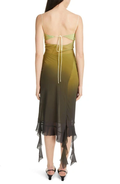 Shop Acne Studios Delouise Asymmetric Ombré Ruffle Chiffon Dress In Green