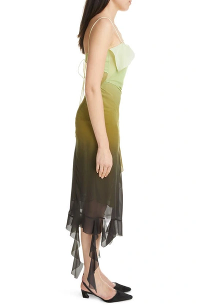 Shop Acne Studios Delouise Asymmetric Ombré Ruffle Chiffon Dress In Green