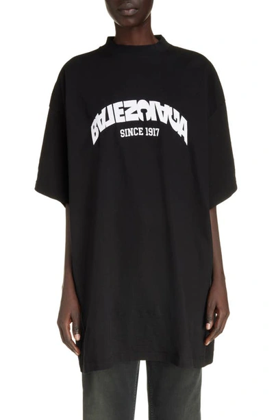 Shop Balenciaga Oversize Backflip Logo Graphic T-shirt In Black/ White