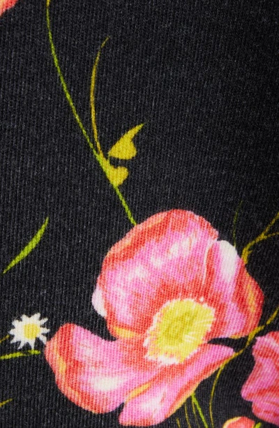 Shop Balenciaga Floral Short Sleeve Crop Wool Rib Sweater In Black/ Red