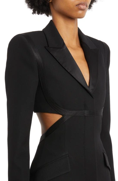 Shop Versace Cutout Detail Long Sleeve Virgin Wool Coatdress In Black