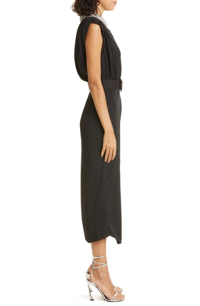 Shop Rebecca Vallance Lorraine Crystal Collar Sleeveless Dot Jacquard Dress In Black