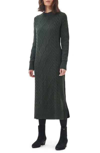 Shop Barbour Burne Long Sleeve Wool Blend Sweater Dress In Olive