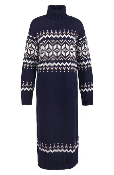 Shop Barbour Patrisse Fair Isle Long Sleeve Sweater Dress In Navy