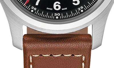 Shop Hamilton Khaki Field Automatic Leather Strap Watch, 42mm In Brown/black/silver