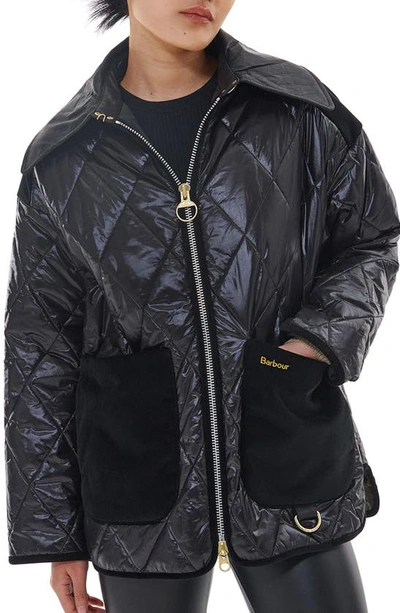 Shop Barbour Premium Woodhall Quilted Zip-up Jacket In Black/ Classic