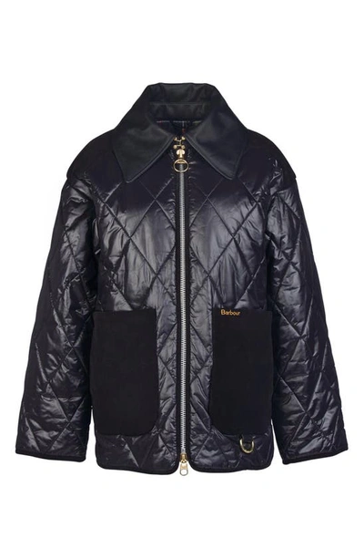 Shop Barbour Premium Woodhall Quilted Zip-up Jacket In Black/ Classic