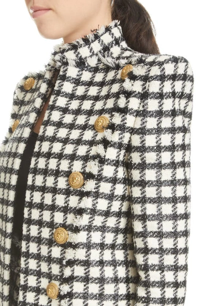 Shop Balmain Check Raw Edge Wool Blend Tweed Jacket In Gfe Ivory Black