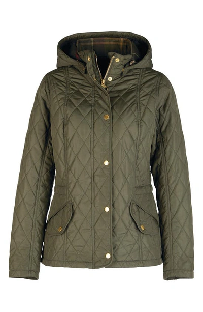 Shop Barbour Millfire Hooded Quilted Jacket In Olive/ Classic