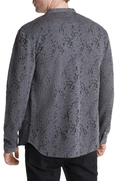 Shop John Varvatos Glenn Lace Band Collar Wool Blend Button-up Shirt In Seal Grey