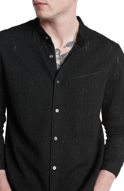 Shop John Varvatos Glenn Lace Band Collar Wool Blend Button-up Shirt In Black