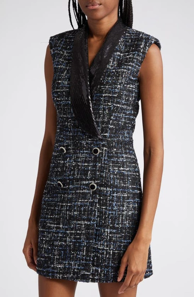 Shop Rebecca Vallance Jacques Sequin Collar Tweed Blazer Dress In Black/ Blue