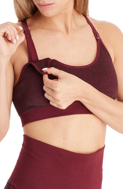 Shop Modern Eternity Seamless Nursing Sports Bra In Burgundy Jacquard