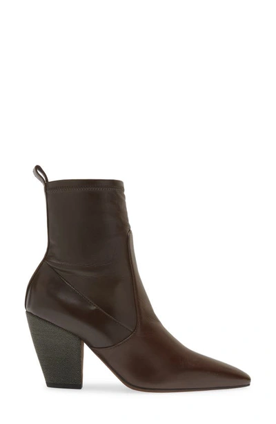 Brunello Cucinelli Leather Monili-heel Zip Booties In C7611 Dark Brown