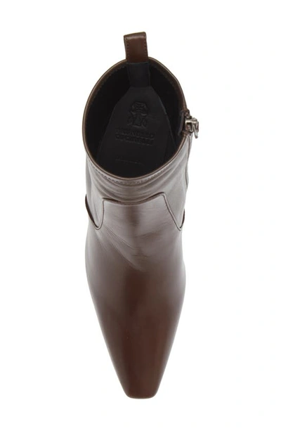 Brunello Cucinelli Leather Monili-heel Zip Booties In C7611 Dark Brown