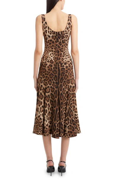 Dolce & Gabbana Leopard-print Calf-length Cady Dress In Brown