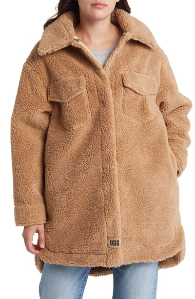 Shop Ugg (r) Frankie Recycled Polyester Fleece Shirt Jacket In Camel