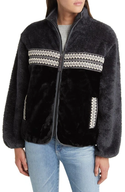 Shop Ugg (r) Marlene Heritage Braid High Pile Fleece Jacket In Black Heritage Braid Ii