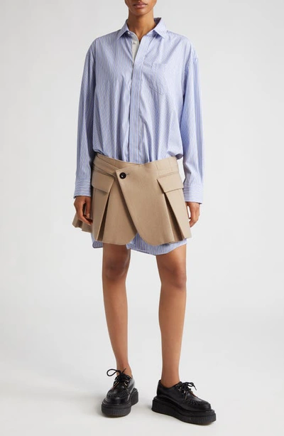 Sacai Thomas Mason Cotton Poplin & Wool Shirtdress In Light Blue  