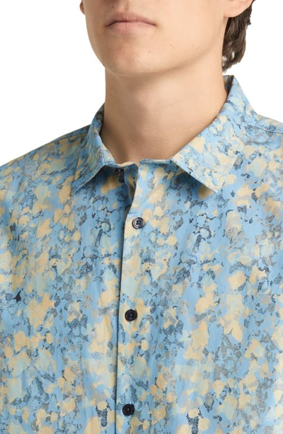Shop Open Edit Dot Wash Stretch Short Sleeve Button-up Shirt In Blue Dusk Dot Wash