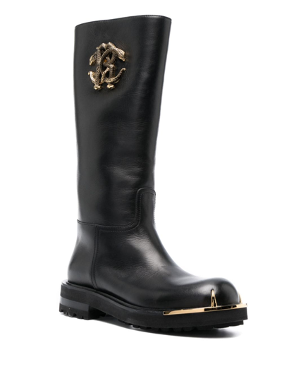 Shop Roberto Cavalli Logo-plaque Leather Boots In Black