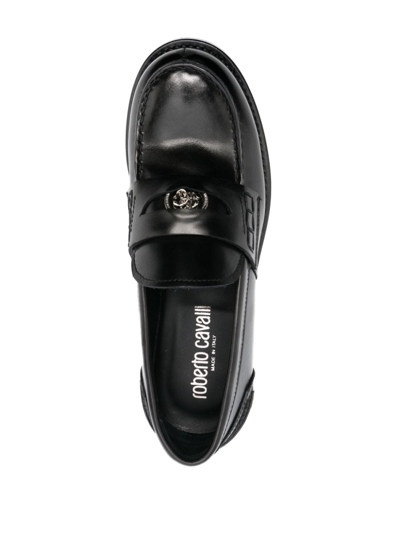 Shop Roberto Cavalli Logo-plaque Leather Loafers In Black