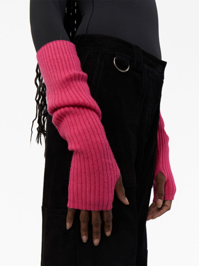 Shop Apparis Ribbed-knit Fingerless Gloves In Pink