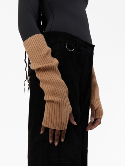 Shop Apparis Ribbed-knit Fingerless Gloves In Neutrals