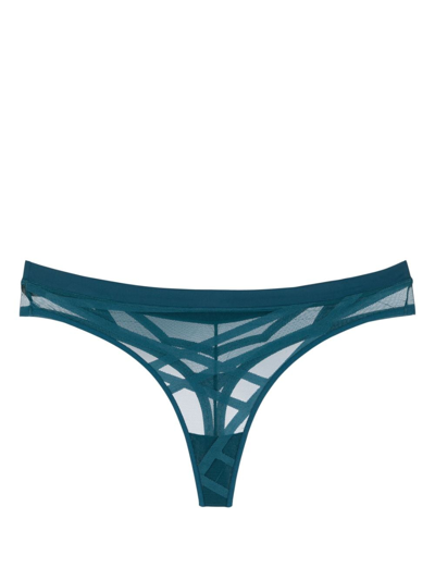 Shop Marlies Dekkers The Illusionist Mesh Panel Thong In Blue