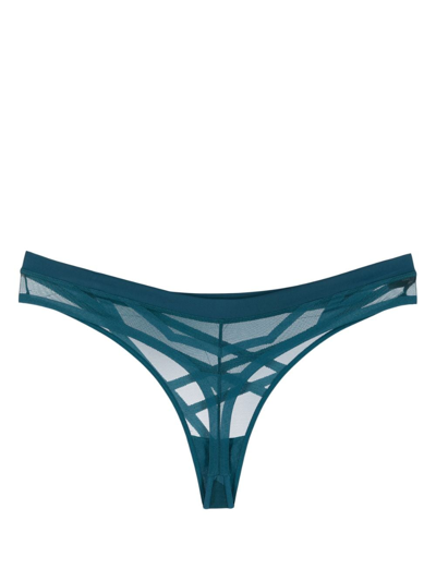 Shop Marlies Dekkers The Illusionist Mesh Panel Thong In Blue