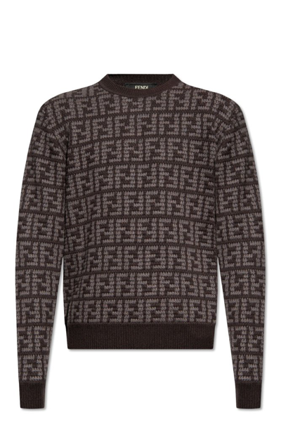 Shop Fendi Monogrammed Intarsia Knit Sweaters In Brown