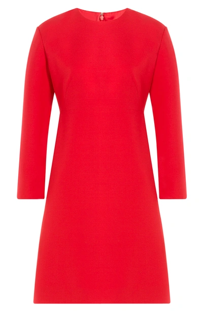 Valentino Bow-detail Long Seeve Wool & Silk Dress In Red