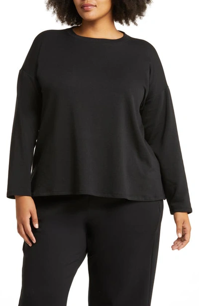 Shop Eileen Fisher Boxy Long Sleeve Crewneck Top In Black