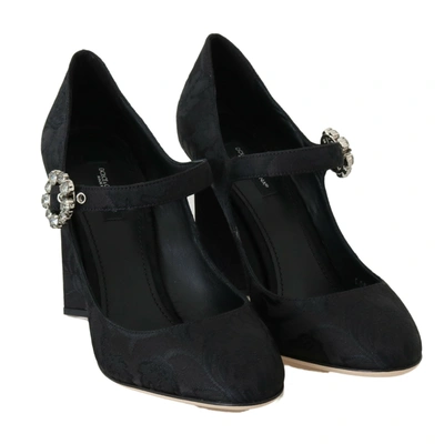 Shop Dolce & Gabbana Black Brocade High Heels Mary Janes Women's Shoes