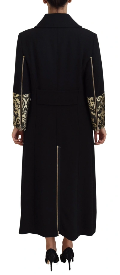 Shop Dolce & Gabbana Black Gold Jacquard Long Trench Coat Women's Jacket In Gold Black
