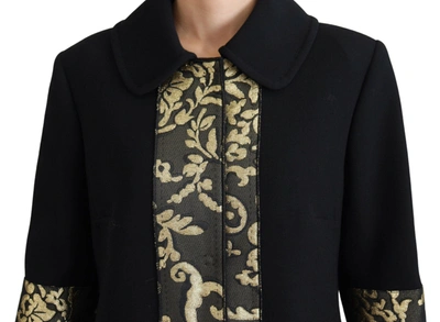Shop Dolce & Gabbana Black Gold Jacquard Long Trench Coat Women's Jacket In Gold Black