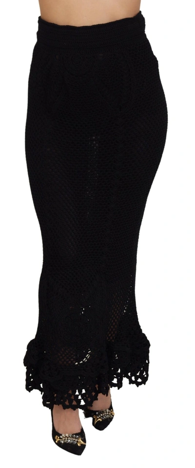 Shop Dolce & Gabbana Black Knitted Cotton High Waist Mermaid Women's Skirt