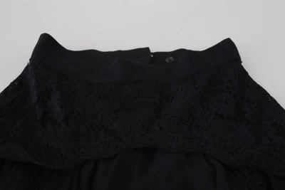 Shop Dolce & Gabbana Black Silk Lace Trim High Waist Midi Women's Skirt