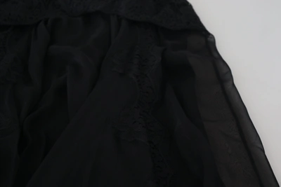 Shop Dolce & Gabbana Black Silk Lace Trim High Waist Midi Women's Skirt