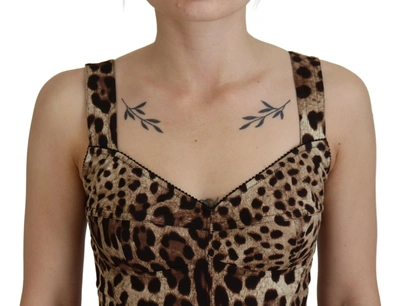 Shop Dolce & Gabbana Brown Leopard Silk Sleeveless Bodysuit Women's Dress