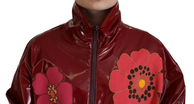 Shop Dolce & Gabbana Maroon Floral Full Zip Polyester Women Women's Jacket