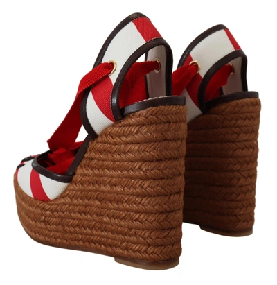Shop Dolce & Gabbana Multicolor Wedges Lace Up Strap Logo Print Women's Sandals