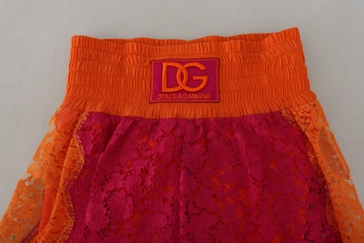 Shop Dolce & Gabbana Pink Orange Lace Cotton High Waist Women's Shorts