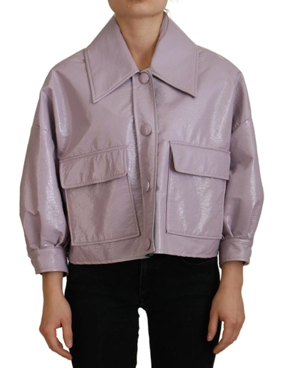 Shop Dolce & Gabbana Purple Cotton Button Down Cropped Women's Jacket