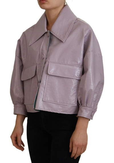 Shop Dolce & Gabbana Purple Cotton Button Down Cropped Women's Jacket